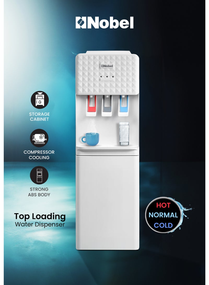 NOBEL Premium Freestanding Water Dispenser with Hot, Cold, and Normal Water Options, Strong ABS Body - NWD1602I NWD1602I white - Image 1