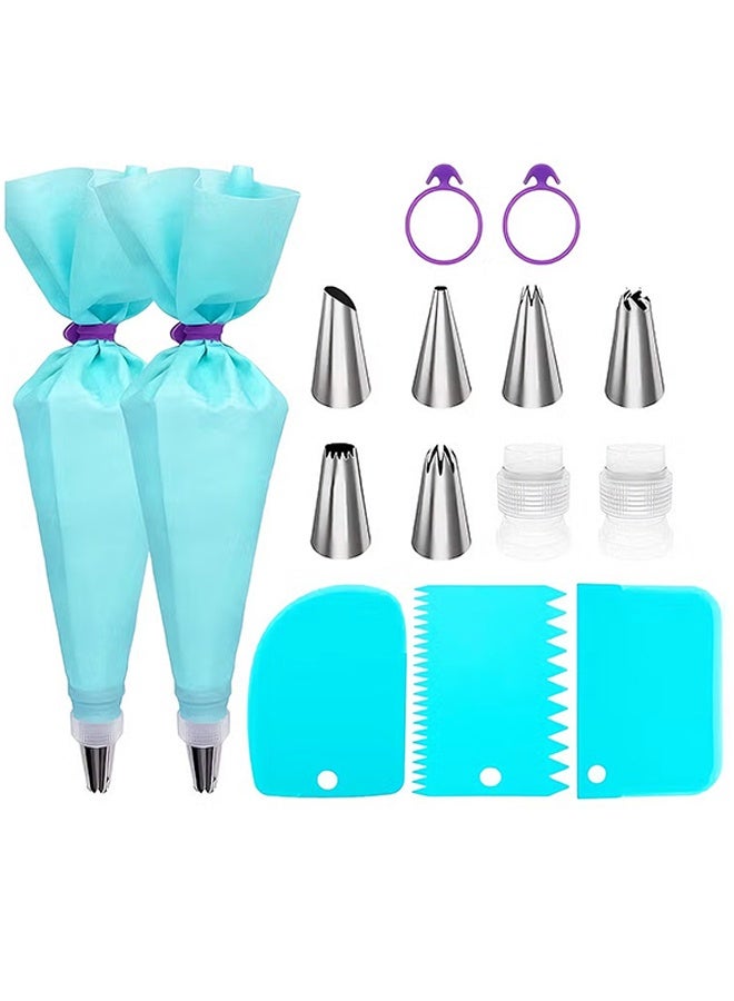 Happy D Piping Bags and Tips Set,  Reusable Piping Bags, Frosting Piping Kit for Baking with Pastry Bags and Tips, Standard Converters, Silicone Rings, Cake Decorating Tools Supplies for Cookie Icing, Cupcake - Image 1