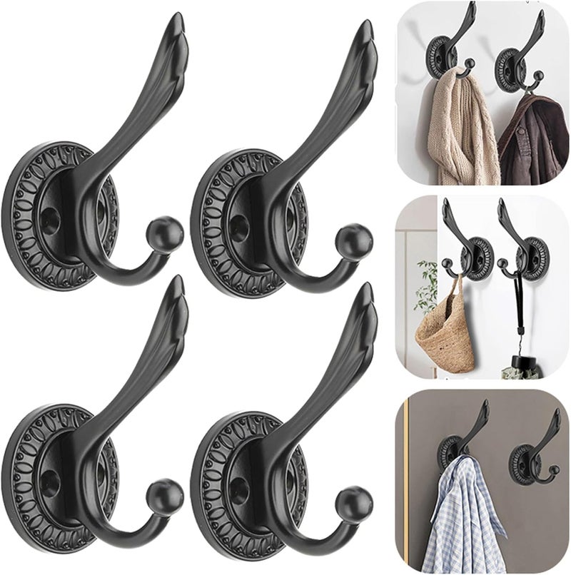 KASTWAVE Black Metal Wall Hooks 4 Pack – Heavy-Duty Screw-In Coat Hat Towel Bag Hangers Rack, Space-Saving Durable Organizer for Doors, Walls, Entryway & Bathroom - Image 1