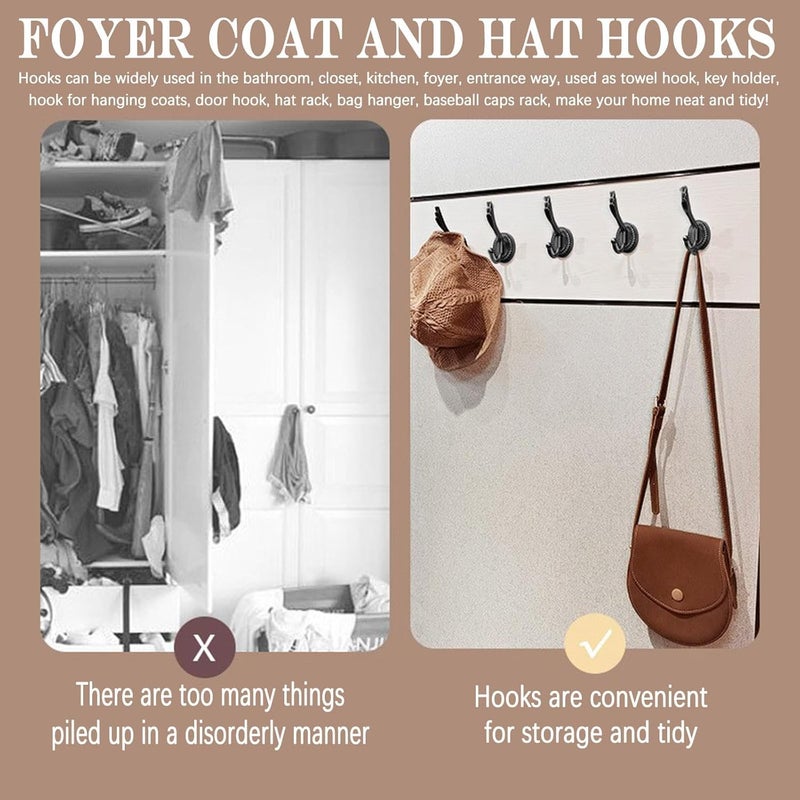 KASTWAVE Black Metal Wall Hooks 4 Pack – Heavy-Duty Screw-In Coat Hat Towel Bag Hangers Rack, Space-Saving Durable Organizer for Doors, Walls, Entryway & Bathroom - Image 5