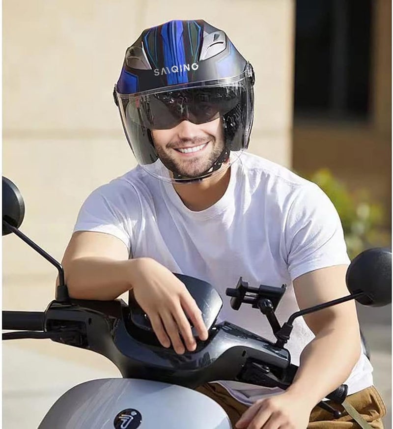 SanQing Motorcycle Helmet - Adult Open-Face Motorbike Helmet with Double Visor, DOT Approved - Image 2