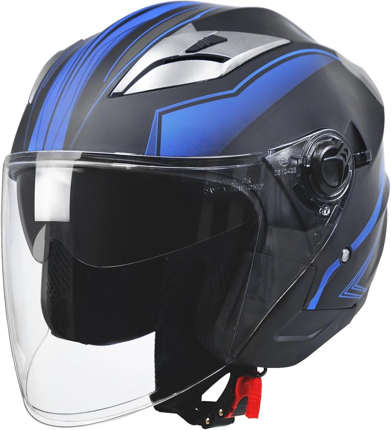 SanQing Motorcycle Helmet - Adult Open-Face Motorbike Helmet with Double Visor, DOT Approved - Image 1