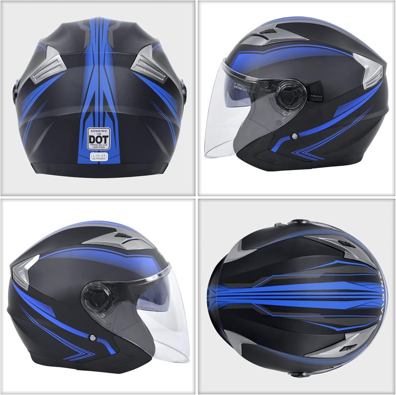 SanQing Motorcycle Helmet - Adult Open-Face Motorbike Helmet with Double Visor, DOT Approved - Image 3