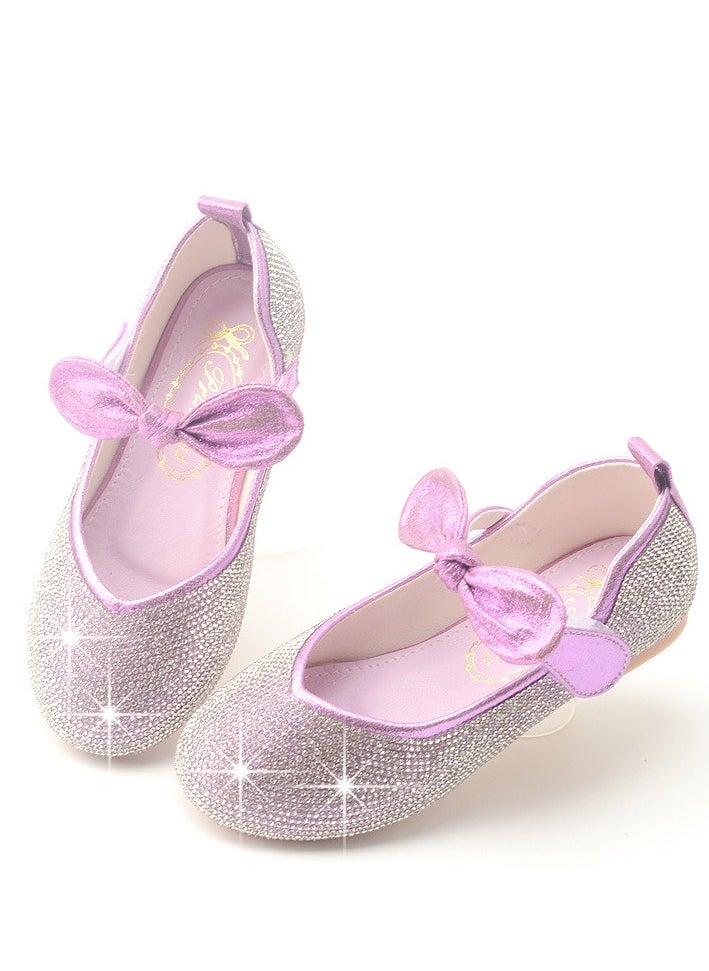 Loquat - Girls Sandals Shinny Rhinestone,Bowknot Closed Toe Flat Shoes for Little Girls Bright Purple - Image 1