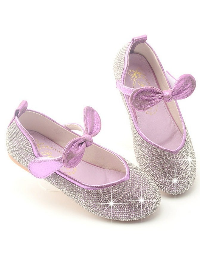 Loquat - Girls Sandals Shinny Rhinestone,Bowknot Closed Toe Flat Shoes for Little Girls Bright Purple - Image 1