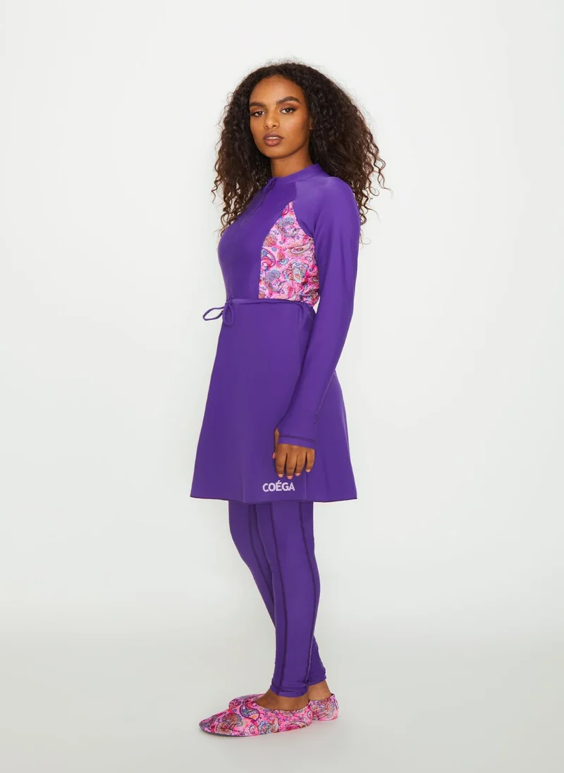 كويجا صن وير COEGA Ladies Modest Two Piece Swim Set Skirted - Mauve Paisley