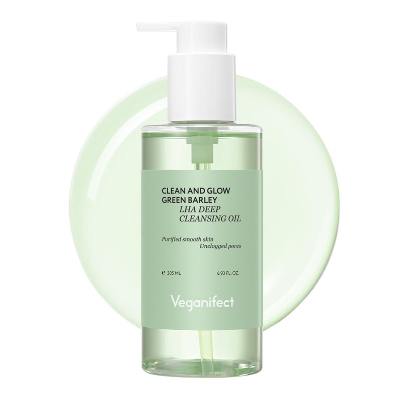 VEGANIFECT Clean and Glow Green Barley LHA Deep Cleansing Oil Vegan Certified Removing Heavy Makeup Blackhead and Whitehead 693 Fl Oz