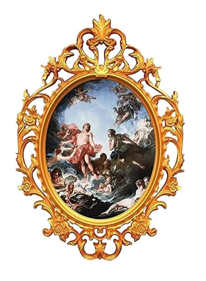 HOME TASTE مرآة حائط بيضاوية عتيقة مرآة حائط لغرفة المعيشة، المطبخ، غرفة النوم - ذهبية - Image 3