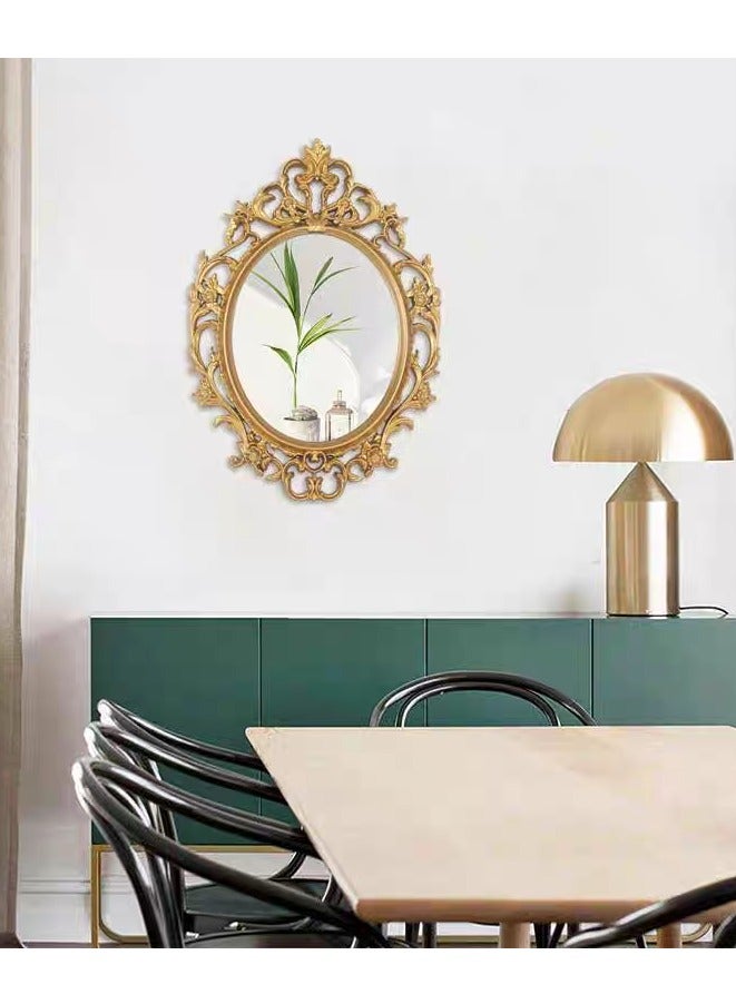 HOME TASTE مرآة حائط بيضاوية عتيقة مرآة حائط لغرفة المعيشة، المطبخ، غرفة النوم - ذهبية - Image 5