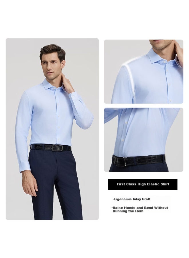 Ouding First-class Sky Blue High-stretch Dress Shirt For Men, Wrinkle-free Easy-care Premium Feel Shirt, Tianjianlan, Size 40 - Image 4