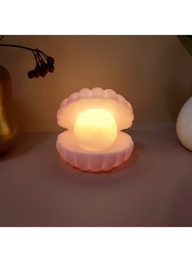 Goolsky Shell Night Light with Built-in 3 Button Batteries, Plastic Material Switch, LED Light Source Suitable for Bedroom Indoor Bedside Desk Luminous Lighting Decorative Ornaments, also called LED Lamp Pearl Lamp Atmosphere Lamp - Image 1