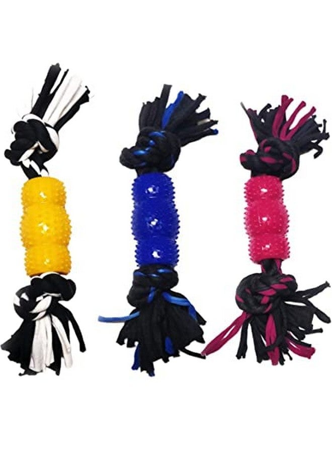 Pet Squeaky Ball, Spike Bone And Two Knot Teething Rope Chew Toys For Dogs, Puppies And Cat (Pack Of 3)-Multicolor - Image 2