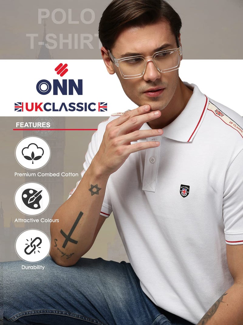 ONN UK Classic Men's White Premium Combed Cotton Polo Collar Half Sleeves Solid T-Shirt | Polo T-Shirt with Face Mask (Size : Medium) - Image 3