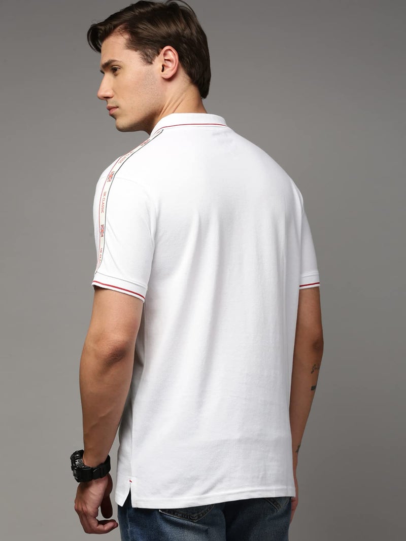 ONN UK Classic Men's White Premium Combed Cotton Polo Collar Half Sleeves Solid T-Shirt | Polo T-Shirt with Face Mask (Size : Medium) - Image 4