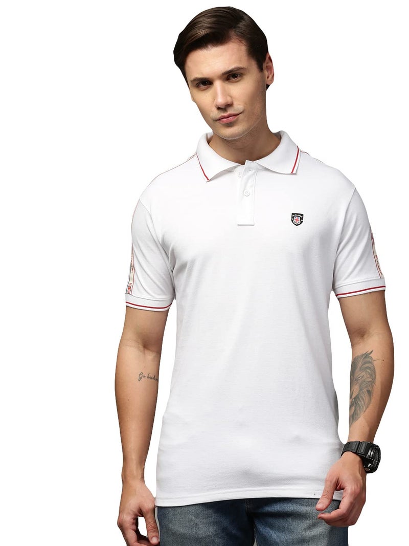 ONN UK Classic Men's White Premium Combed Cotton Polo Collar Half Sleeves Solid T-Shirt | Polo T-Shirt with Face Mask (Size : Medium) - Image 1