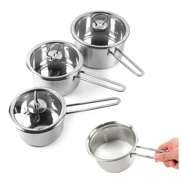 Grofly Stainless Steel Tea Pan with lid Sauce Pan Milk Pan Tapeli Chai Pan InductionGas Multipurpose Use for Home Kitchen or Restaurant Milk PanSauce PanTea Pan 3 pots of Different Sizes - Image 2