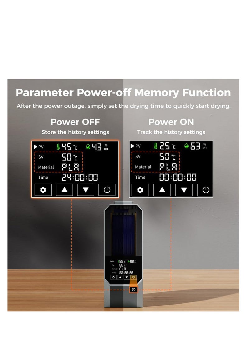 Zikra 3D Printer Filament Dryer Box, 3D Printer Filament Dryer Box with Built-in Fan Filament Storage Holder Filament Dehydrator for 1KG 1.75/2.85mm One-Key Setting for PLA PETG ABS TPU Nylon - Image 4