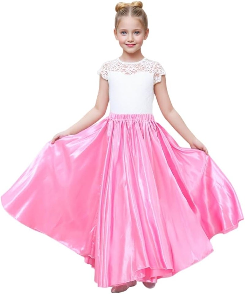 Sancan Girls Belly Latin Dance Skirt - Elastic Waist Ankle Length Full Flowy Circle Dancewear for Dance Practice Training - Image 1