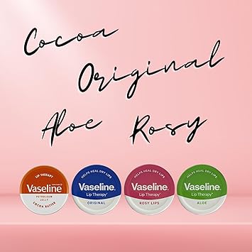 Vaseline Lip Balm Petroleum Jelly Lip Therapy Original Coco Butter Alo VeraAnd Rosy 20g Tin Soothes Dry Lips Pack Of 4 - Image 2