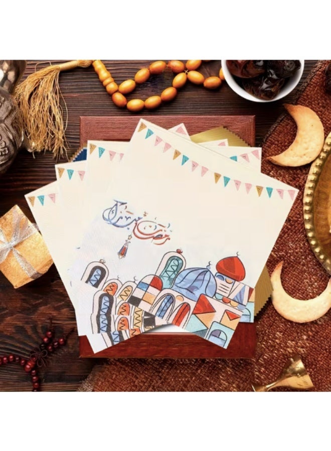 مناديل مائدة مطبوعة بألوان زاهية لعيد الفطر - ورق مزدوج الطبقات، مثالية لاحتفالات عيد الفطر (20 قطعة) - Image 1