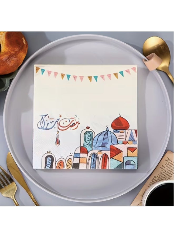 مناديل مائدة مطبوعة بألوان زاهية لعيد الفطر - ورق مزدوج الطبقات، مثالية لاحتفالات عيد الفطر (20 قطعة) - Image 3