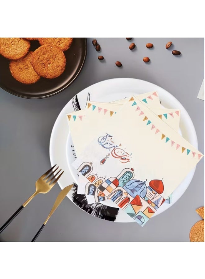 مناديل مائدة مطبوعة بألوان زاهية لعيد الفطر - ورق مزدوج الطبقات، مثالية لاحتفالات عيد الفطر (20 قطعة) - Image 4