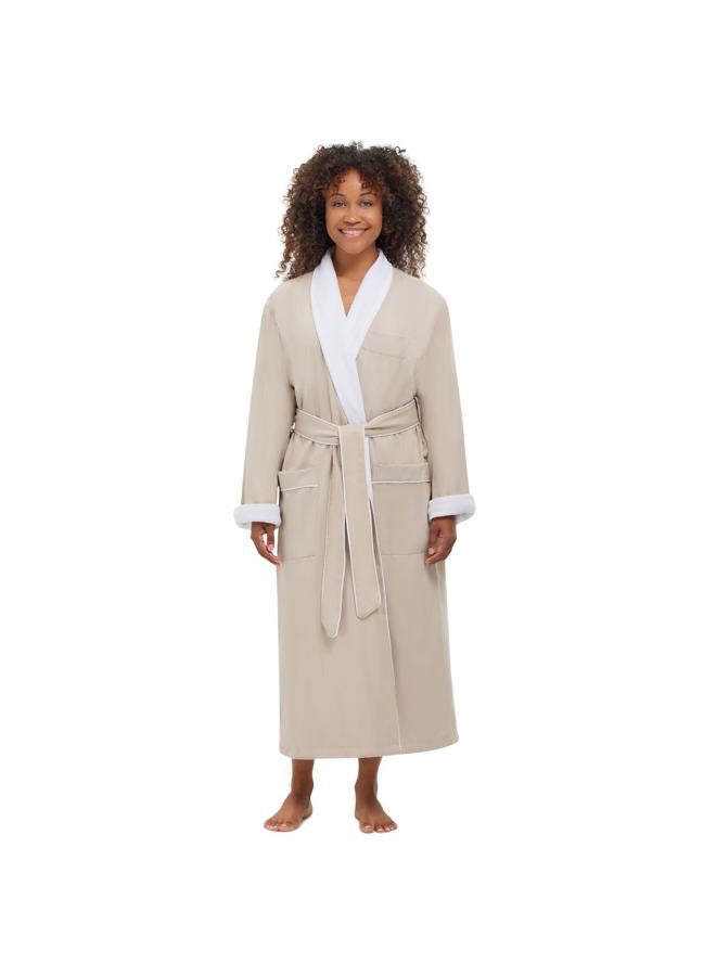 MONARCH Combed Cotton Terry Lined Microfiber Bath Robe for Women or Men - Super Soft, Durable Luxury Spa, Resort & Hotel Bathrobe, Generously Sized (Unisex) Cypress, Stone, M - Image 1