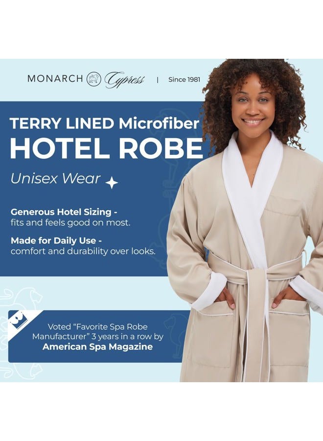 MONARCH Combed Cotton Terry Lined Microfiber Bath Robe for Women or Men - Super Soft, Durable Luxury Spa, Resort & Hotel Bathrobe, Generously Sized (Unisex) Cypress, Stone, M - Image 2