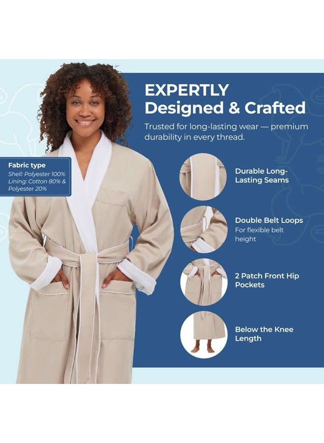 MONARCH Combed Cotton Terry Lined Microfiber Bath Robe for Women or Men - Super Soft, Durable Luxury Spa, Resort & Hotel Bathrobe, Generously Sized (Unisex) Cypress, Stone, M - Image 4