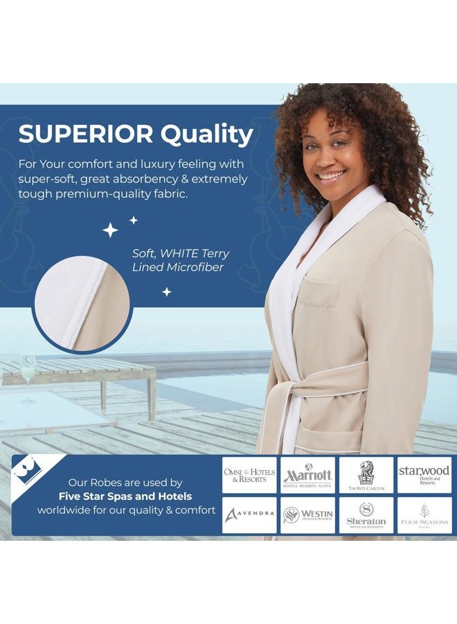 MONARCH Combed Cotton Terry Lined Microfiber Bath Robe for Women or Men - Super Soft, Durable Luxury Spa, Resort & Hotel Bathrobe, Generously Sized (Unisex) Cypress, Stone, M - Image 3