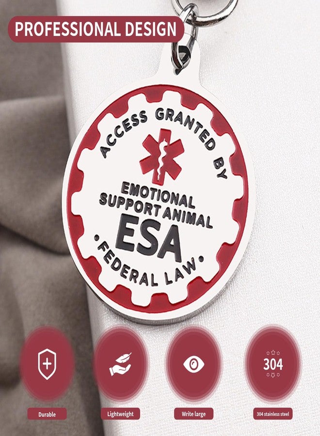 PEHADU Emotional Support Dog Tag Emotional Support Dog Tag Metal Pet ID Tags ESA Tag Red Medical Alert Symbol Double Sided, Navy Lettering l Easily Switch Between Collars Harness and Vest. - Image 3