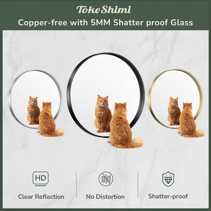TokeShimi Brushed Gold Round Mirror 30 Inch Gold Round Vanity Bathroom Mirror for Wall Aluminum Alloy Matte Metal Frame Modern Gold Circle Mirror Fit in Minimalist Multi Style Home Decor - Image 5