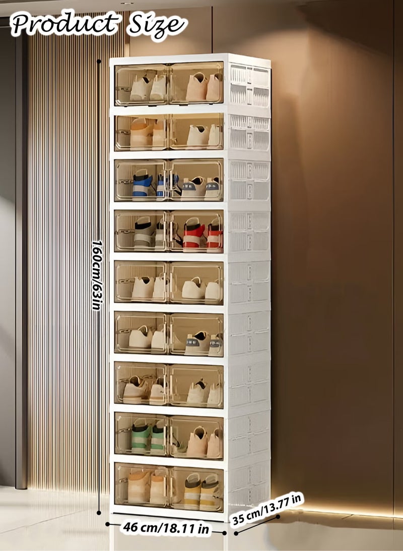 Toshionics 9 Tier Stackable Shoe Organizer - 46L x 35W x 160H cm with Transparent Magnetic Double Door Panel Durable Plastic Shoe Cabinet Space Saving Shoe Rack Multifunctional Storage Cabinet Easy to Assemble Versatile Rectangular Design Ideal for Sneakers and Boots Perfect for Living Room or Entryway Decor Shoe Storage Organizer Foldable Tall Shoe Shelf Collapsible Lightweight Shoe Stand Closet - Image 4