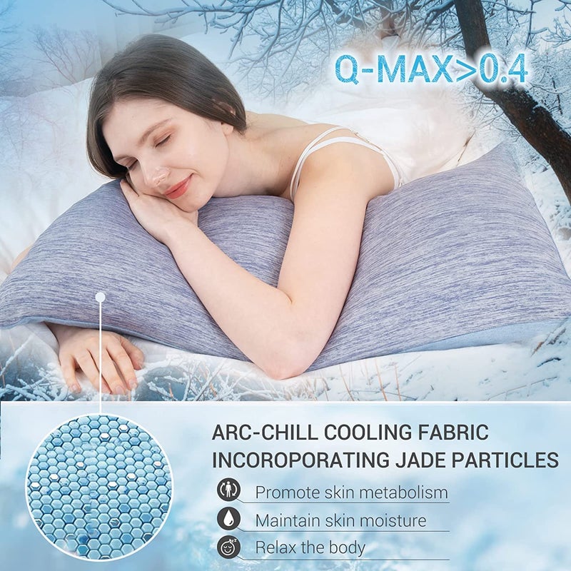 Marchpower Cooling Pillow Cases for Hot Sleepers Queen Size, Japanese Arc-Chill Cool Pillow Cases Double Design 2 Pack, Zipperd Breathable Skin-Friendly Cooling Pillowcase (20 X 30 inches)-Blue - Image 3