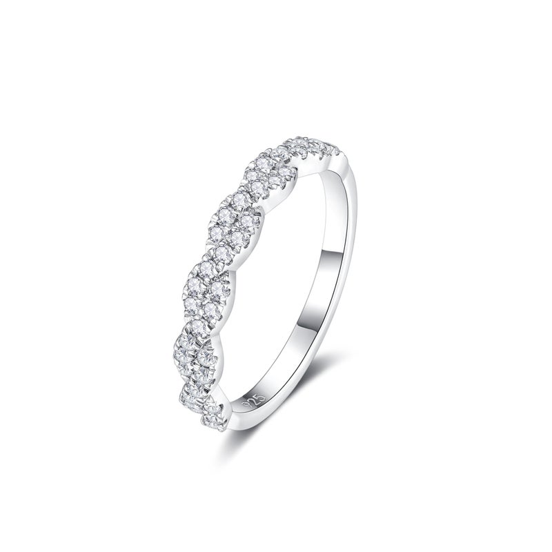 IMOLOVE Moissanite Wedding Bands for Women, Trendy 0.3 Carat Half Silver Women's Eternity Wedding Bands Fashion Moissanite Stackable Rings for Women with 18K White Gold Plated Size 7 - Image 1