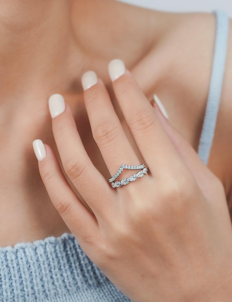 IMOLOVE Moissanite Wedding Bands for Women, Trendy 0.3 Carat Half Silver Women's Eternity Wedding Bands Fashion Moissanite Stackable Rings for Women with 18K White Gold Plated Size 7 - Image 3