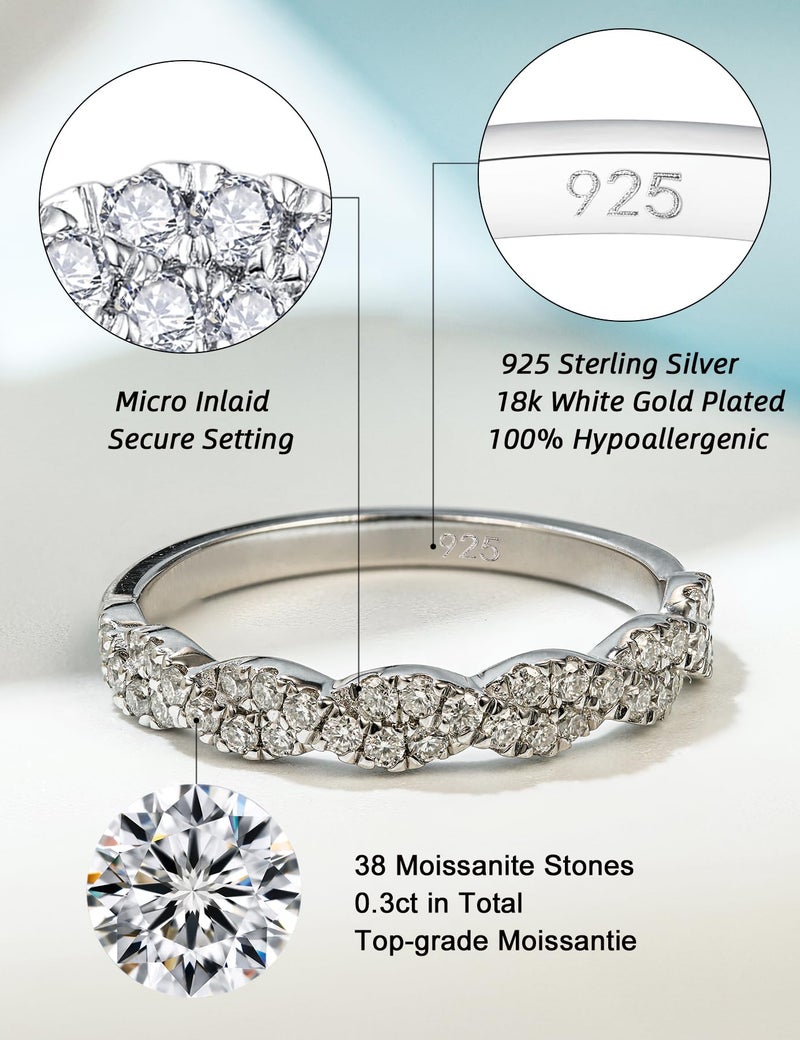 IMOLOVE Moissanite Wedding Bands for Women, Trendy 0.3 Carat Half Silver Women's Eternity Wedding Bands Fashion Moissanite Stackable Rings for Women with 18K White Gold Plated Size 7 - Image 2
