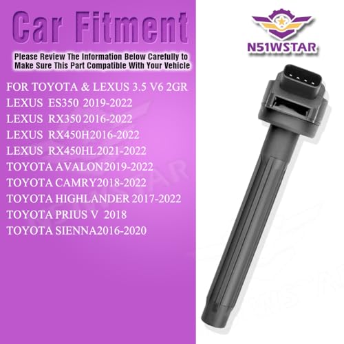 N51WSTAR Ignition Coil Pack Set Of 1 Compatible With LEXUS ES350 RX350 RX450H RX450HL TOYOTA AVALON CAMRY HIGHLANDER PRIUS V SIENNA 3.5L 2GR New Version Replacement For UF828 90919-02280 90919-A2013 - Image 5