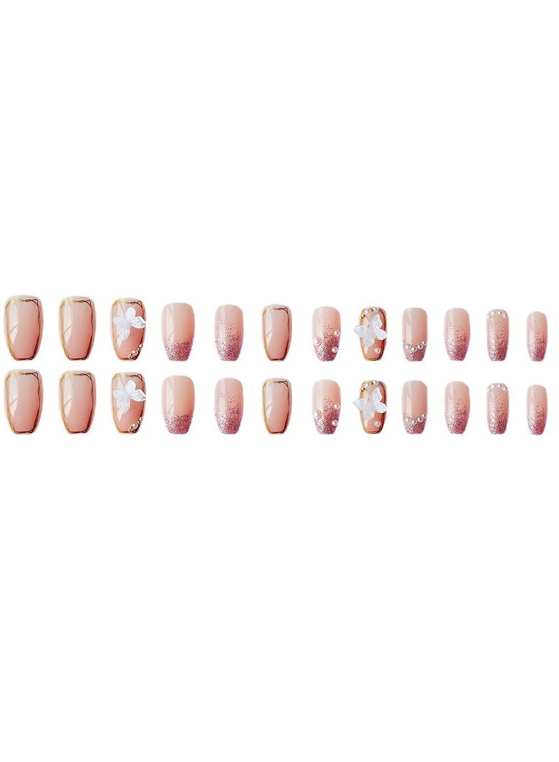 Goolsky Luxury Ice Crystal Butterfly Press On Nails Short Handmade Removable False Nail Tips  - Image 2