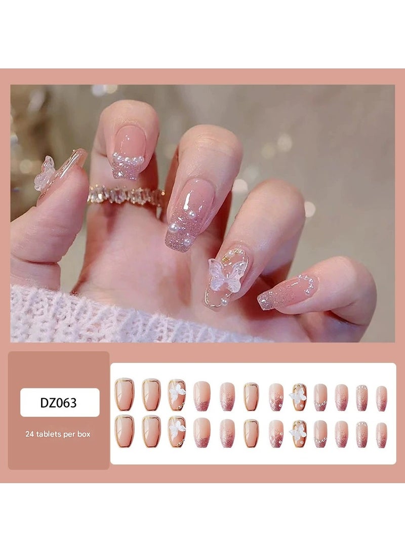 Goolsky Luxury Ice Crystal Butterfly Press On Nails Short Handmade Removable False Nail Tips  - Image 1