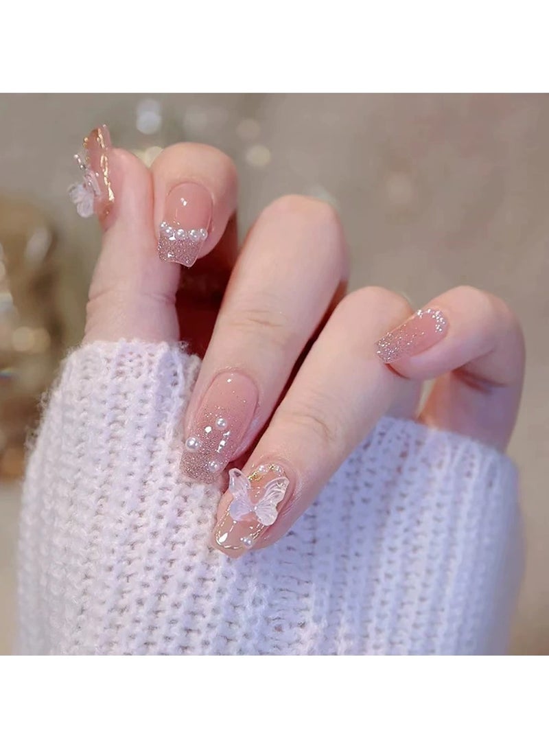 Goolsky Luxury Ice Crystal Butterfly Press On Nails Short Handmade Removable False Nail Tips  - Image 3
