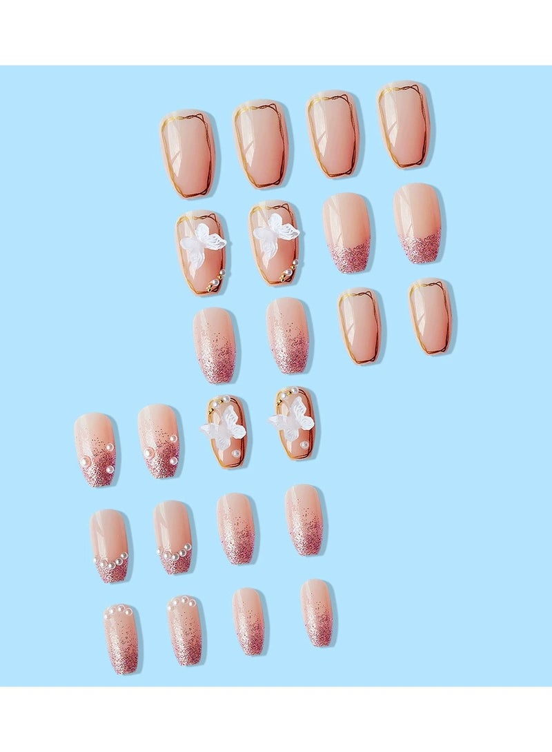 Goolsky Luxury Ice Crystal Butterfly Press On Nails Short Handmade Removable False Nail Tips  - Image 5