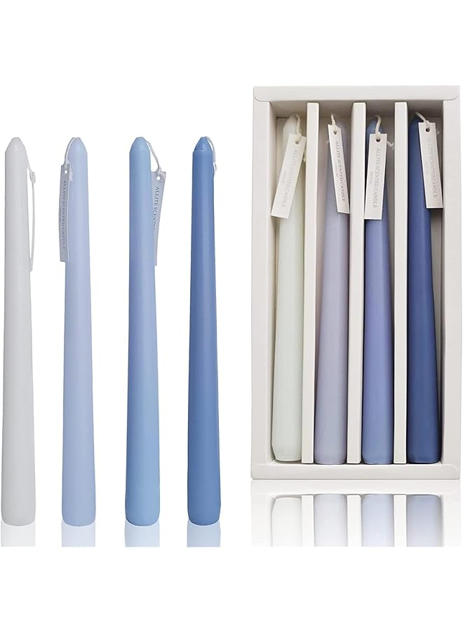 Green Tiger Taper Candles, 4 Pack Mulitcolor Handmade Natural Smokeless Candle, 8 Hours Long Burning, Long Tall Tapered Candles for Decor Wedding, Festival Party, Home Decor and Special Occasions (Blue) - Image 1