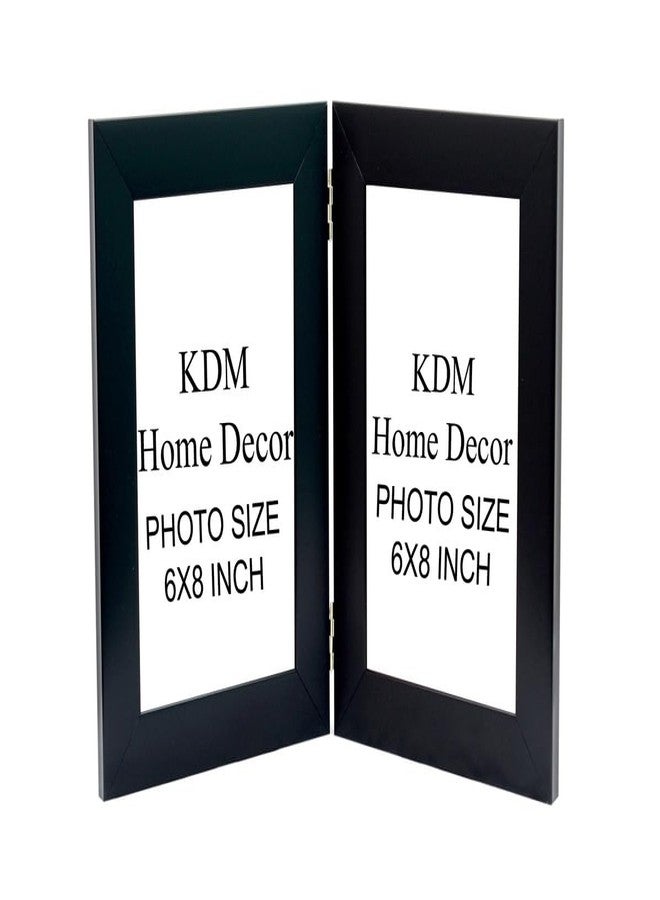 KDM HOME DECOR إطار صور قابل للطي من KDM HOME DECOR، مقاس A5 (6x8 بوصة)، مصنوع من الخشب الصناعي المرن والزجاج (أكريليك)، مع حامل طاولة قابل للطي (يتسع لصورتين مقاس 6x8 بوصة)، لون أسود سادة. - Image 5