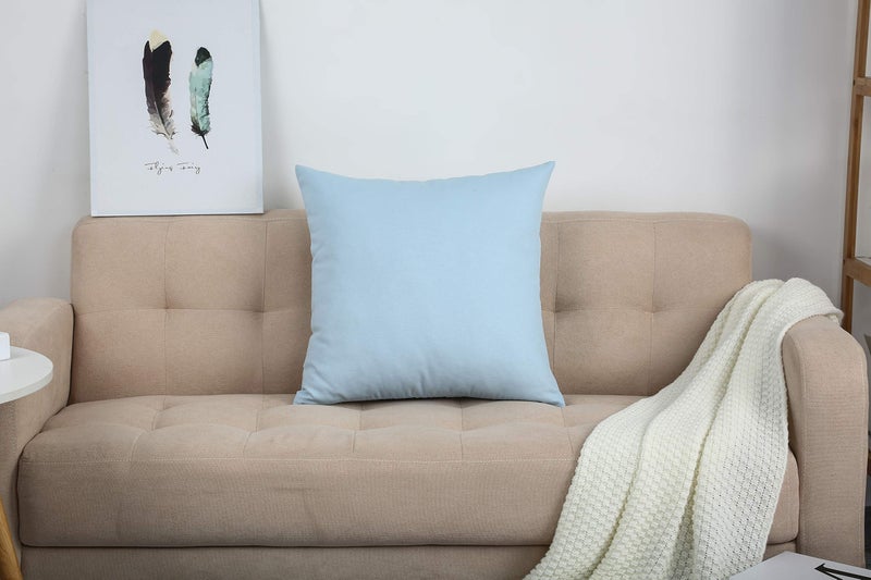 TangDepot أغطية وسائد مزخرفة مصنوعة يدويًا من تانغ ديبوت، قماش قطن 100% صلب، (18"x18"، أزرق فاتح) - Image 5