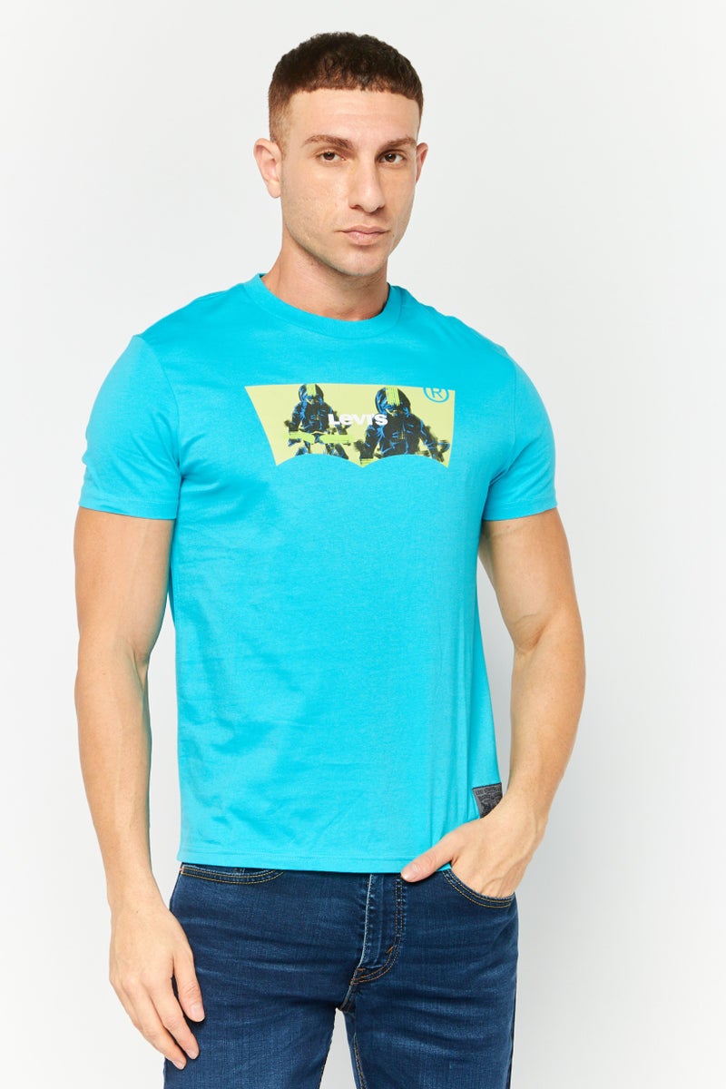 Levi's Men Crew Neck Short Sleeves Graphic Print T-Shirt, Turquoise - Image 1