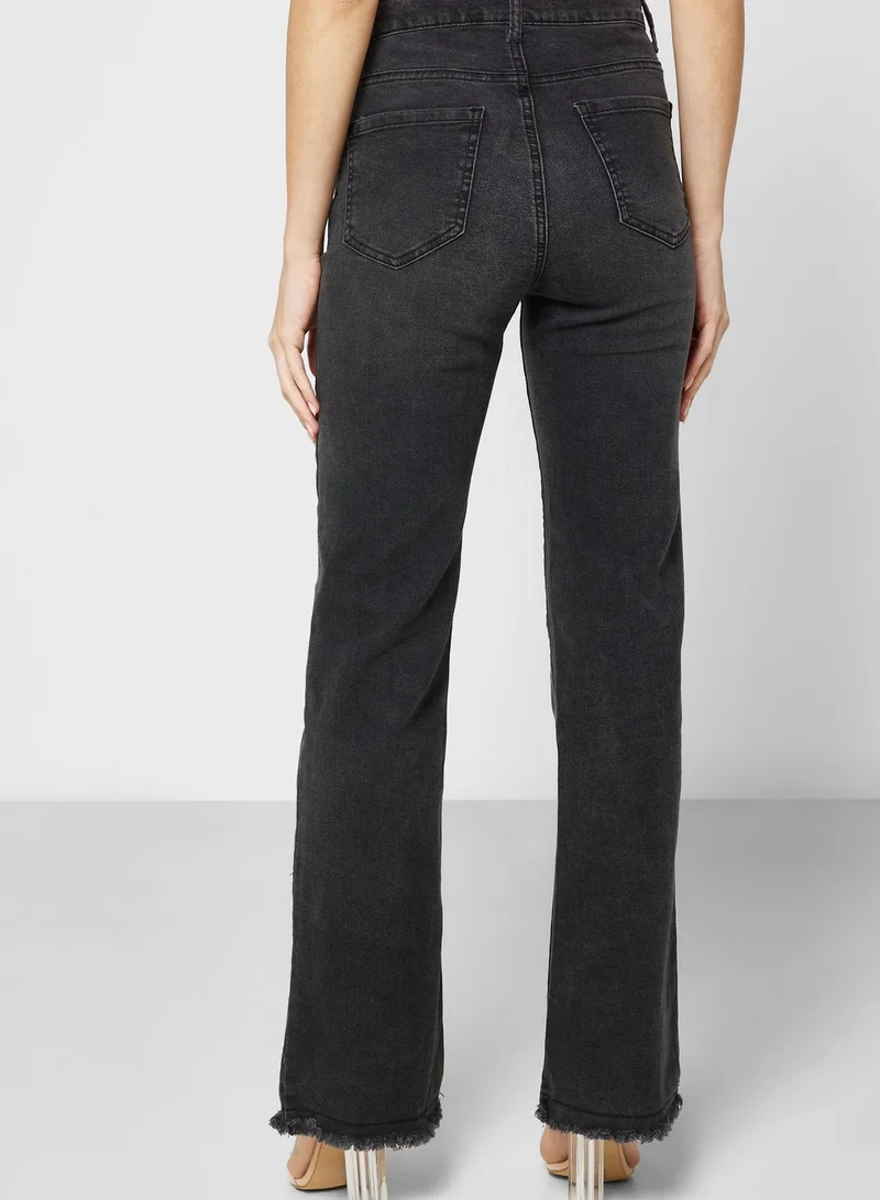 Ginger High Waist Split Hem Slim Fit Flared Jeans