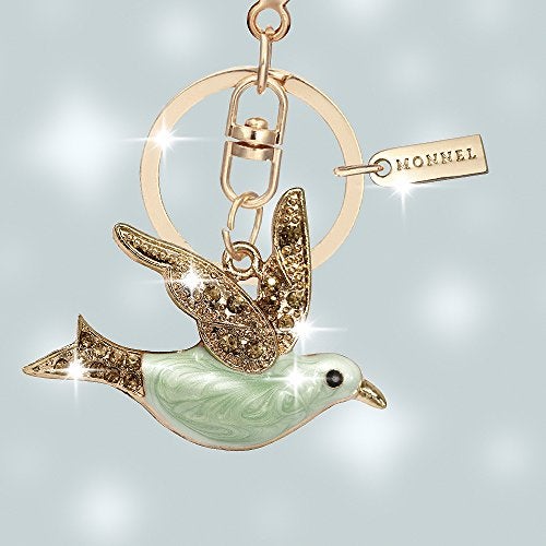 MONNEL Bling Crystal Green Bird Keychain with Pouch Bag MZ895-1 - Image 2