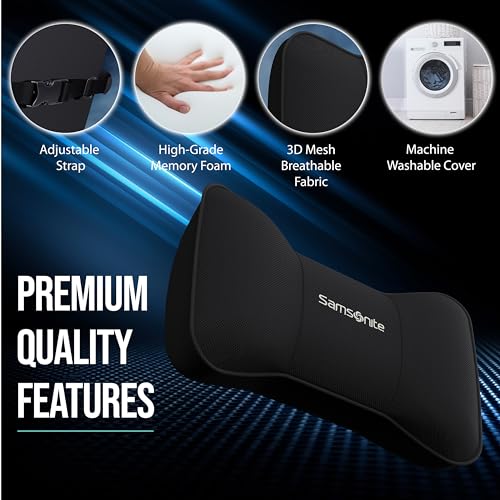 Samsonite Neck Pillow for Car – Ergonomic Memory Foam Headrest Cushion – Car Seat Support for Driving Comfort – Compact Neck Rest – Travel Pillow for Long Road Trip, Black - Image 3