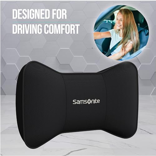 Samsonite Neck Pillow for Car – Ergonomic Memory Foam Headrest Cushion – Car Seat Support for Driving Comfort – Compact Neck Rest – Travel Pillow for Long Road Trip, Black - Image 5